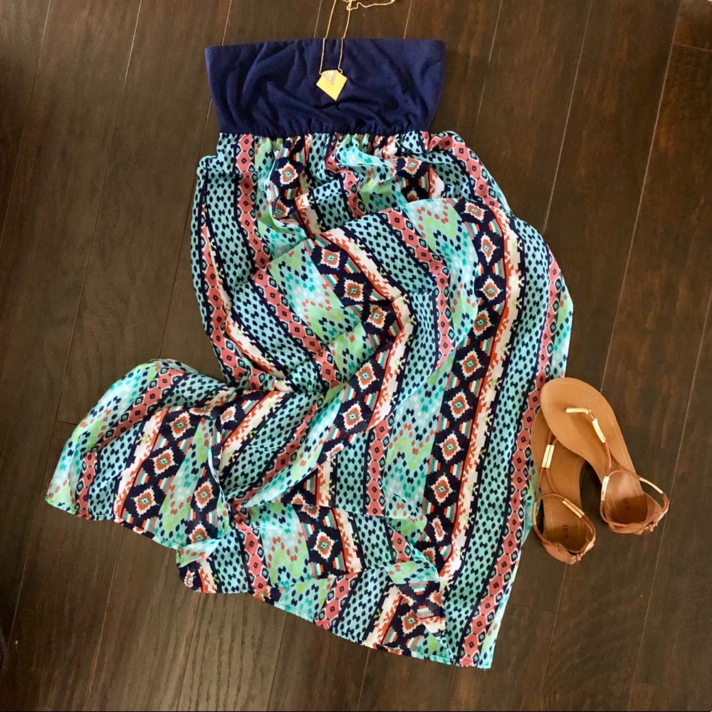 Strapless Aztec Maxi Dress (S)